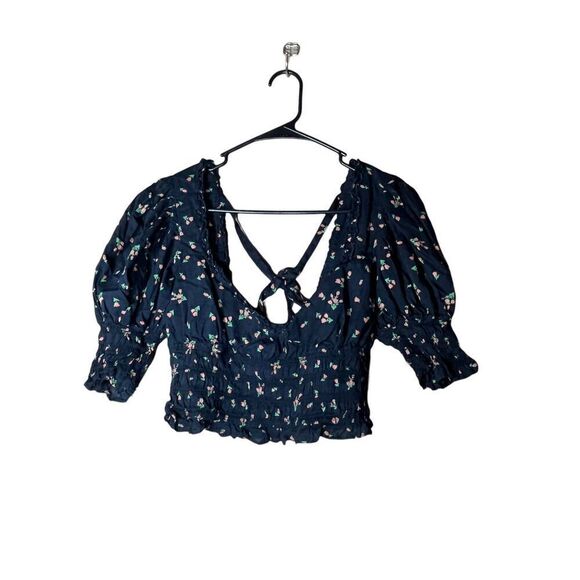 Urban Outfitters Flower Print Peasant Style Crop Top‎ Size Small - Picture 1 of 8